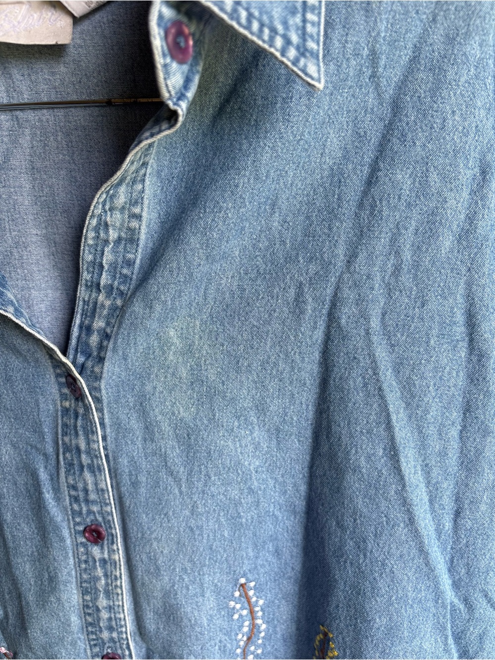 Vintage Blair Denim Floral Embroidered Whimsy Hippie Cottagecore Button Down - Picture 3 of 5